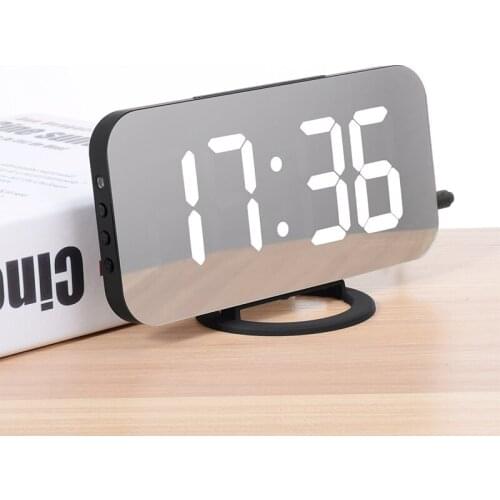 New Snooze Wake Light Electronic Digital Clock LED Mirror Alarm Clock Dual USB Port Charge Alarm Clock Home Decoration Clock