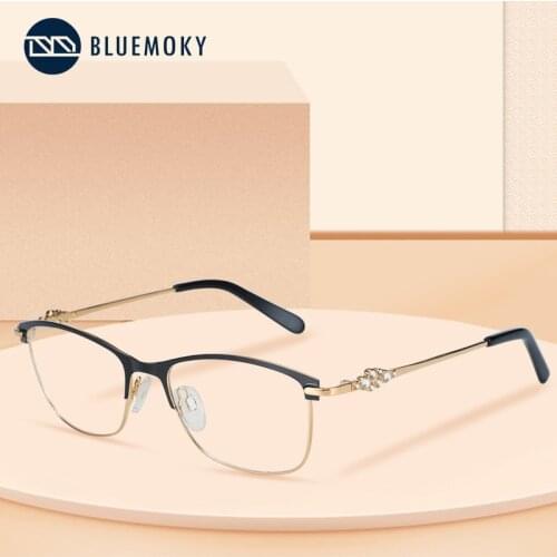 BLUEMOKY Women Metal Square Optical Glasses Anti Blue Light Blocking1.56 1.61 1.67 Prescription Myopia Hyperopia Presbyopia Lens