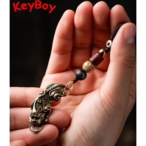 Retro Brass Chinese Beast Pixiu Pendants DIY Keychains Accessories Lucky Antique Animal Feng Shui Car Key Chain Lanyard Hangings