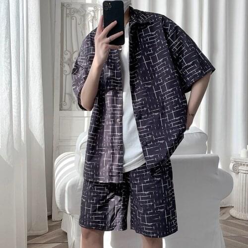 Summer Man Shorts Set Fashion Digital Printing Short Sleeve Shirt with Pants Korean Style Brand Mens Casual Oversize Clothing