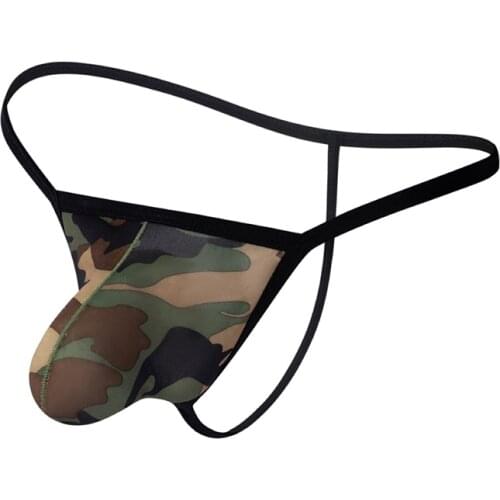 Sexy Mens G-strings Thongs U Bulge Pouch Men Elastic T Back Erotic Lingerie Thong Male Camouflage Print Underwear