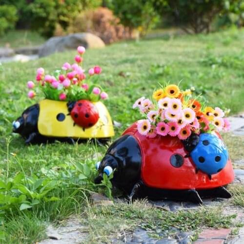 Resin Garden Ladybugs Flower Pot Sketches Simulation Animal Garden Decoration Outdoor Planters Gardening Garden Pots Planters