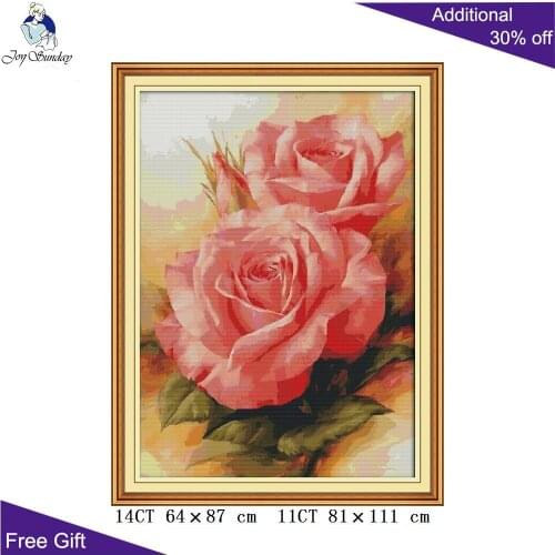 Joy Sunday H787 14CT 11CT Stamped and Counted Home Decoration Pink Rose Needlework DIY Flower Cross Stitch Kits