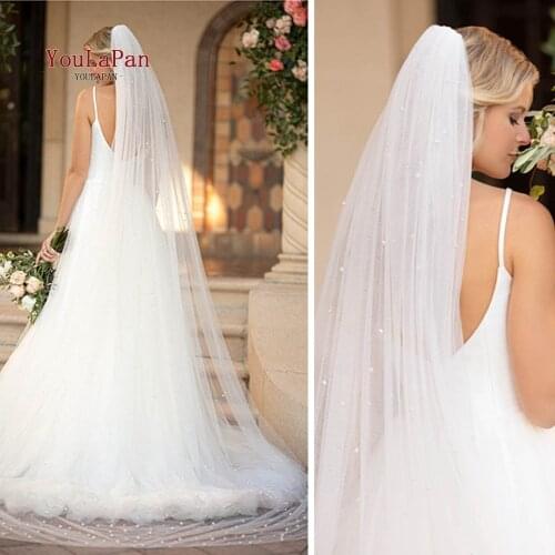 YouLaPan V09 3 M Long White Ivory Wedding Veil Long Lace veil One Layer Cathedral Royal Pearl Bridal Veils Wedding Accessories