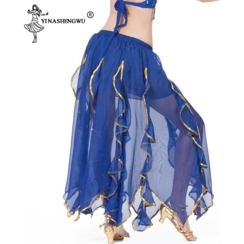 Royal Blue Belly Dance Skirts Oriental Ruffle Chiffon Belly Dance Costume Skirt For Women Skirt Bellydance (Without Belt)