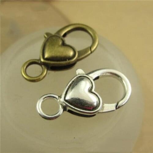 10pcs/lot 27X14mm Antique Heart Lobster Clasps Hooks End Clasps Connectors For Necklace Bracelet Jewelry Making Accessories