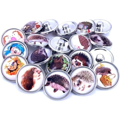 20pcs/lot 18mm 20mm Cartoon Hedgehog Pattern Glass Cabochon Snaps Button for DIY Snap Bracelet Necklace Glass Charm Jewelry N027