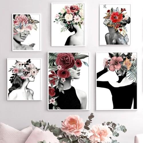Abstract Girl Flower Fashion Figure Wall Art Canvas Painting Nordic Poster And Print Wall Pictures For Living Room Cuadros Decor