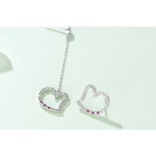 Asymmetrical Stud Earrings Heart-shaped Earrings 925 Sterling Silver Diamond Peach Heart Drop Earrings for Women