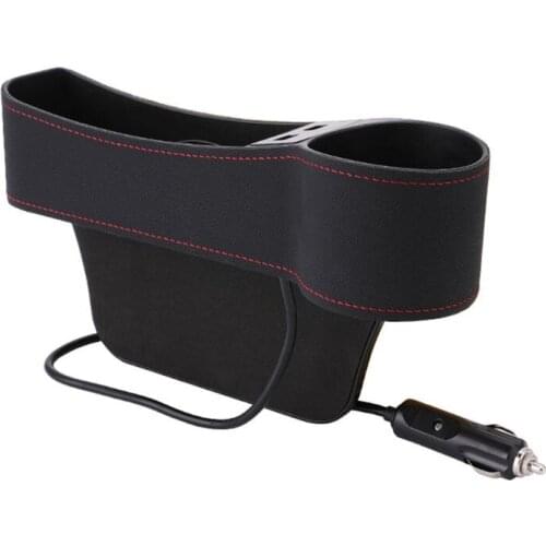 652F Car Seat Interval Organizer Storage Box with Dual USB Interface and Cup Holder