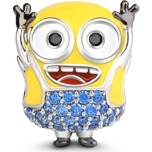 925 Sterling Silver Yellow Cartoon Big Eye Boy Charms Beads Fit Original Pandora Bracelet Necklace Jewelry Gift for Women Men