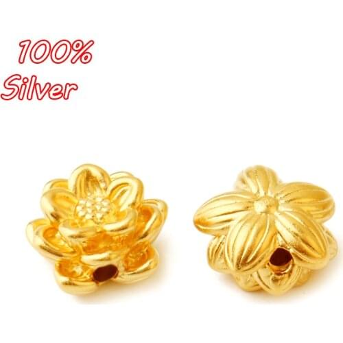 925 Silver Color Jewelry 14k Gold Charm Beads Lotus Flower Bead Fit Bracelet Necklace Accessories Jewelry Making