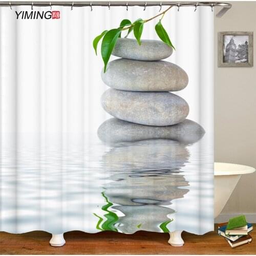 Zen white pebbles 3D printing polyester waterproof shower curtain bathroom curtains home decor curtains with hooks 180x200cm