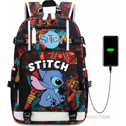 Cartoon Stitch Laptop Backpack Women Men Waterproof USB Charging Travel Backpack Canvas Male Fashion School Backpack For Women