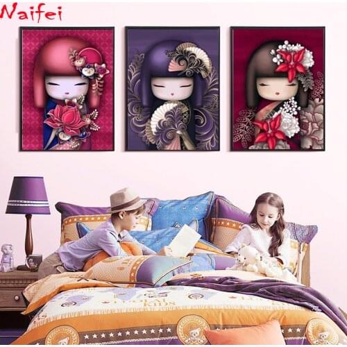 Japanese Doll Diamond Painting Full Square Rhinestones Pictures Diamond Embroidery Cartoon DIY Diamond Childrens room decor