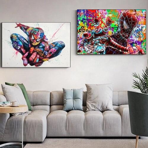 Marvel Comics Spider-Man Graffiti Art Classic Action Poster HD Canvas Painting Bedroom Decoration Paintings Kids Room Decoration