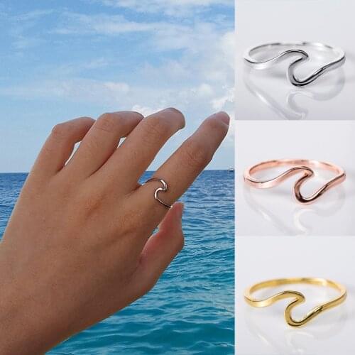 Simple Design Sea Wave Rings Ocean Surf Alloy Ring Rose Gold Silver Color Finger Simple Sea Beach Jewelry Rings for Women Surfer