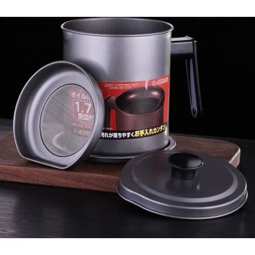 Stainless Steel Kitchen Oil Filter Pot Pig Oil Jar Frying Filter Leak-Proof Oil Pot Japanese-Style Oil Residue Filter Pot