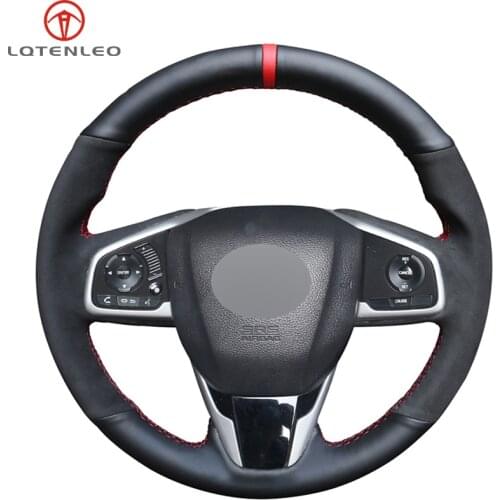 LQTENLEO Black Genuine Leather Car Steering Wheel Cover for Honda Civic Civic 10 2016-2019 CRV CR-V 2017-2019 Clarity 2016-2018