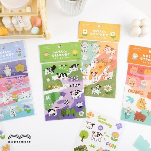 PET Sticker Farm Animals Cows Dog Rabbit Little Love Series Handbook Material Sticker 4 Types