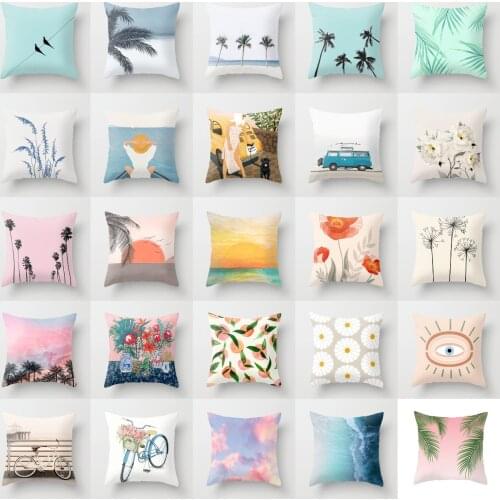 2021 New Summer Holiday Print Cushion Covers Beach Palm Hand Painted Patterns Pillows Case Livingroom Decorative Throw Pillows