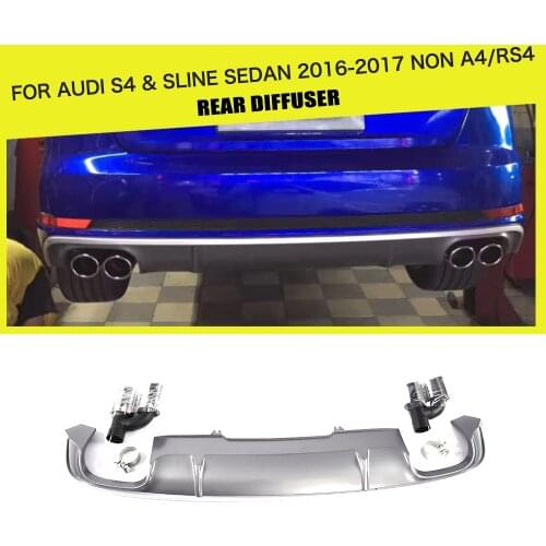 PP Car Rear Diffuser Lip Bumper Protector With Exhaust Muffler for Audi S4 B9 A4 Sline Sedan 4 Door Non A4 RS4 2017 - 2018