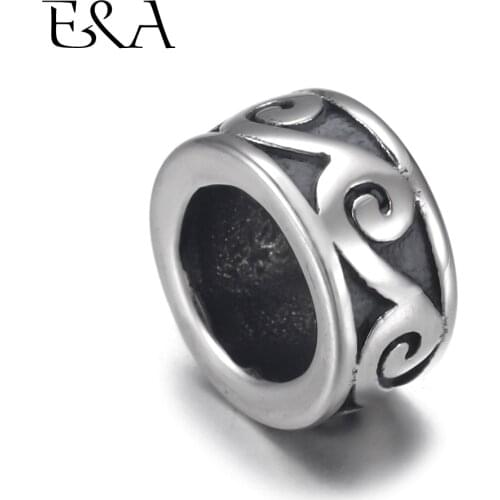 4pcs Stainless Steel Spacer Bead Scroll 8mm Large Hole for Leather Jewelry Bracelet Making Metal Beads DIY Supplies Parts