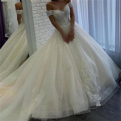 Luxury Beads Sparkly Ball Gown Wedding Dresses 2022 Robe De Mariee Romantic Lace up Wedding Bridal Gowns Vestido De Noiva