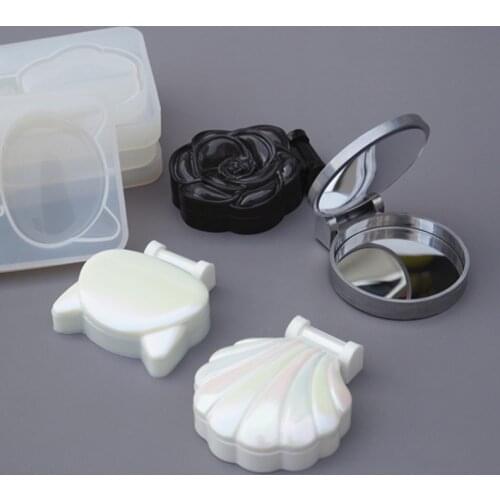 Rose Flower Shell Cosmetic Mirror Silicone Mould for Diy Crystal Epoxy Uv Gift Box Jewelry Tools Moulds