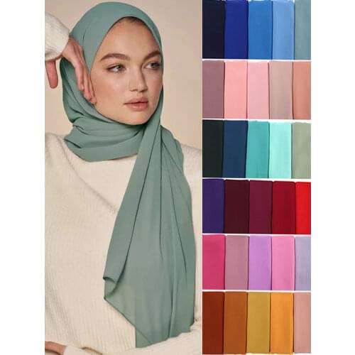 72*175cm Muslim Chiffon Hijab Scarf Shawls Women Solid Color Head Wraps Islamic Hijabs Scarves Ladies Foulard Femme muslim veil