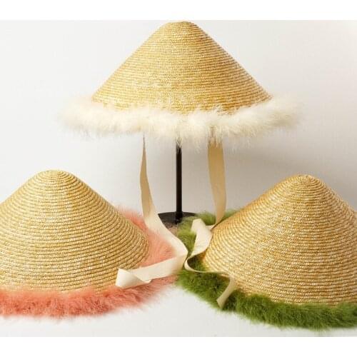 European And American Summer Feather-side Straw Hats For Women Outdoor Beach Sunscreen Sun Hat Fashion Designer Style Hat Cape