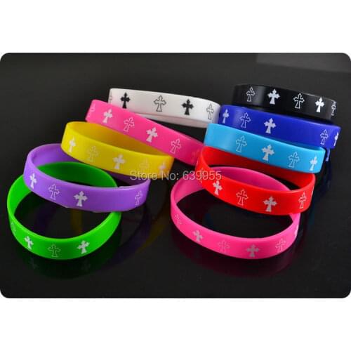10x CROSS mix colors silicone Bracelet wristband Fashion Catholic Christian Religious Jewelry