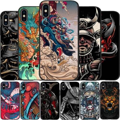 Japanese samurai black Silicone Phone Case For iPhone 12 XR XS Max 5 5S SE 2020 6 6S 7 8 PLUS X 11Pro Max 11 Cover