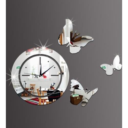 Modern and stylish hollow round mirror stickers wall clock for home decoration ,3D mirror clock sticker