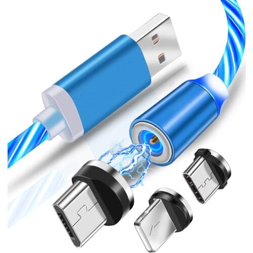 Tutew LED Flow Luminous Lighting Magnetic 8 Pin USB Cable For iPhone XR X 7 8 Micro USB Charger Fast Charging Magnet Charge