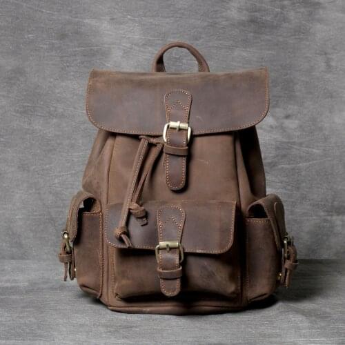 Vintage Oxhide Top Layer Cow Leather Shoulder Bag Handmade Head Leather Backpack Cowhide Lady Computer Bag