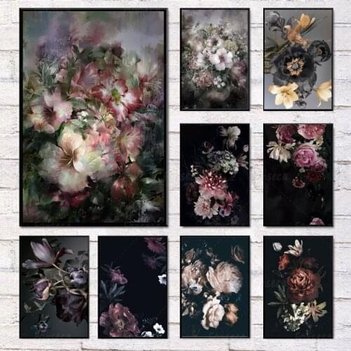 Vintage Flower Posters and Prints Retro Yellow Pink Floral Plant Leaf Canvas Painting Wall Art Pictures Bedroom Backdrop Decor