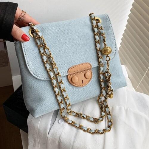 High Quality Ladies Denim Underarm Bag 2021 New Trendy Fashion Womens Bag Shoulder Messenger Bag All-match Small Square Bag