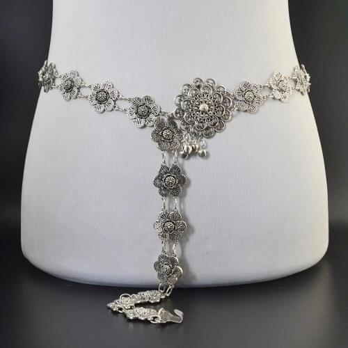 Vintage Silver Color Belly Waist Chains for Women Bohemian Carved Flower Dancing Dress Belt Chains Sexy Lady Beach Body Jewelry