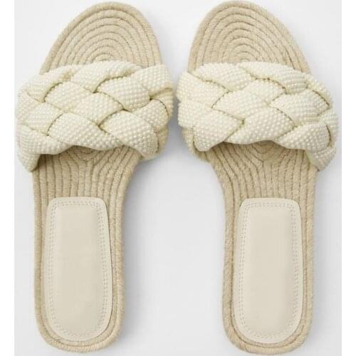 2021 Summer New Women Slipper Pearl Slippers Flat With Indoor Spring Shoes For Female Za Shoes