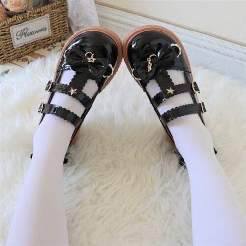 Lolita Goth Women Japanese Sweet White Red Black Cosplay Shoes Kawaii Woman Lolita Cute Cos Anime Star Buckle Mary Jane Shoes