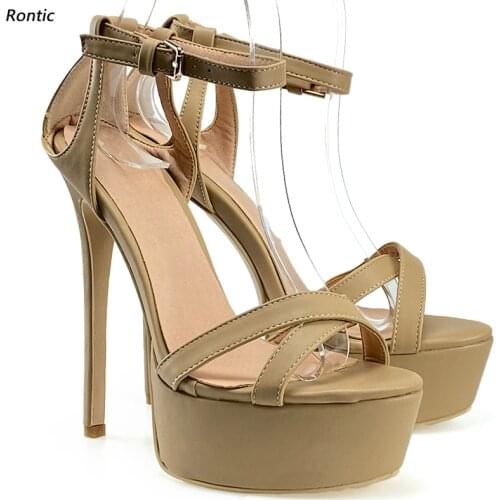 Rontic New Women Sandals Platform Stiletto Heels Open Toe Buckle Strap Fabulous Nude Pink Red Black Party Shoes Size 34 45 47 52