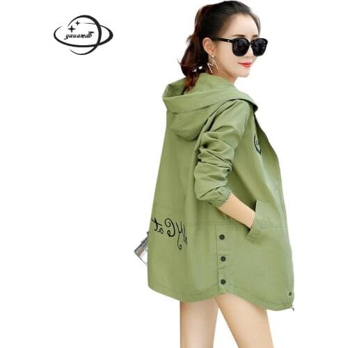 Yauamdb Women Trench Coat 2018 Spring Autumn Size M-2xl Female Hooded Overcoat Zipper Windbreaker Letter Clothes Ly135