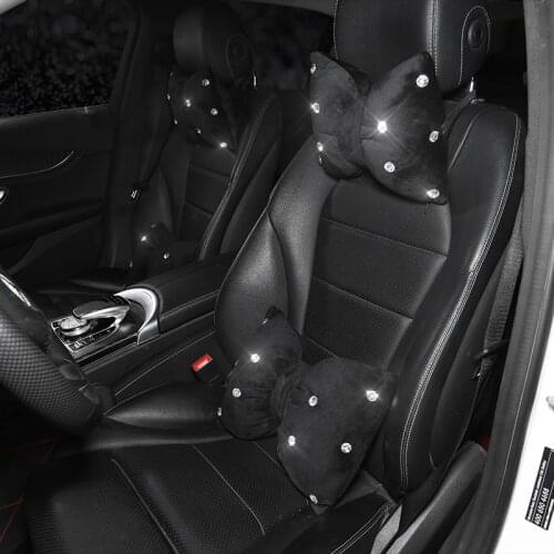 Winter Rhinestone Diamond Car Headrest Pillow Rhinestone Neck Pillow Seat Back Support Plush Cushion Lady Girl Car Accessories