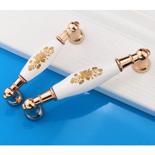 1pcs Ceramic Knobs and Pulls Cabinet Drawer Knob Door Handle Golden Mental Base Ceramic Drawer Handle for Cupboard with screws