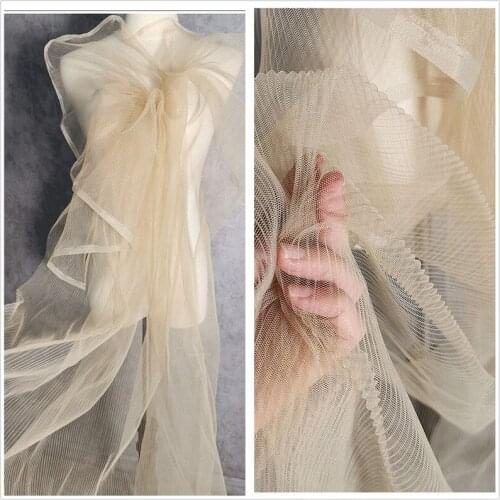 2 Yards Vintage Beige Pleated tulle lace fabric Dense Ruffled fabric For Tutu dress, Bridal Gown, Fashion Show, Bridesmaid dress