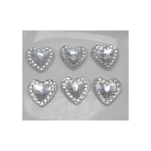 200 Clear Acrylic Flatback Heart Rhinestone Gems 10X10mm Embellishments No Hole