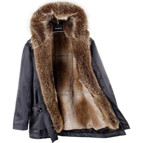 2020 detachable rex rabbit fur liner to overcome in the long section hooded Nie overcoat jacket raccoon fur collar jacket male