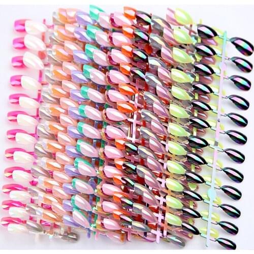24pcs MirrorEffect False Nail Colorful Fake Nails Solid Color Frosted Matte Full Cover Stiletto Long Nail Tips For Holo Nail BN2