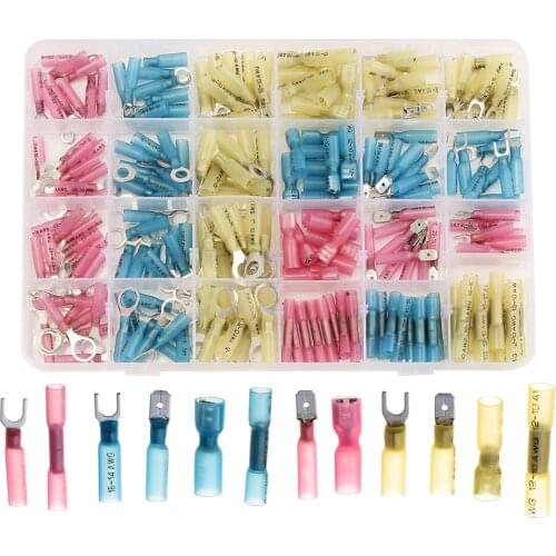 480Pcs Wire Crimp Connector Terminal Insulated Electrical Wire Heat Shrink Connector Fork Ring Shape Spade Terminals Kits